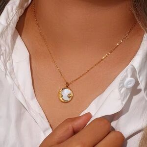 18K Gold Plated Sun and Moon Pendant Necklace